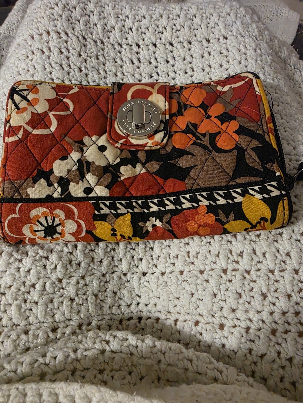 Vera Bradley Orange Red Floral Quilted Zip Wallet